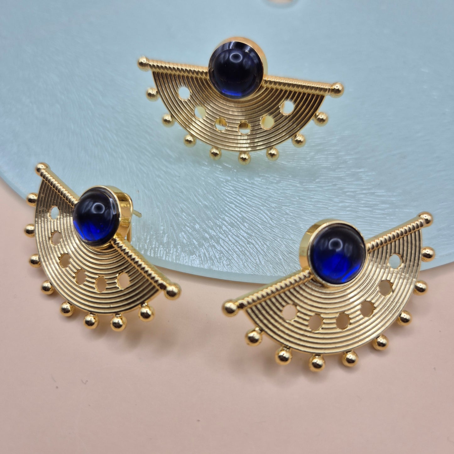 La Perle Bleue Ohrringe und Ring Set | 18K vergoldeter Edelstahl | Eleganz mit einem Hauch von Blau